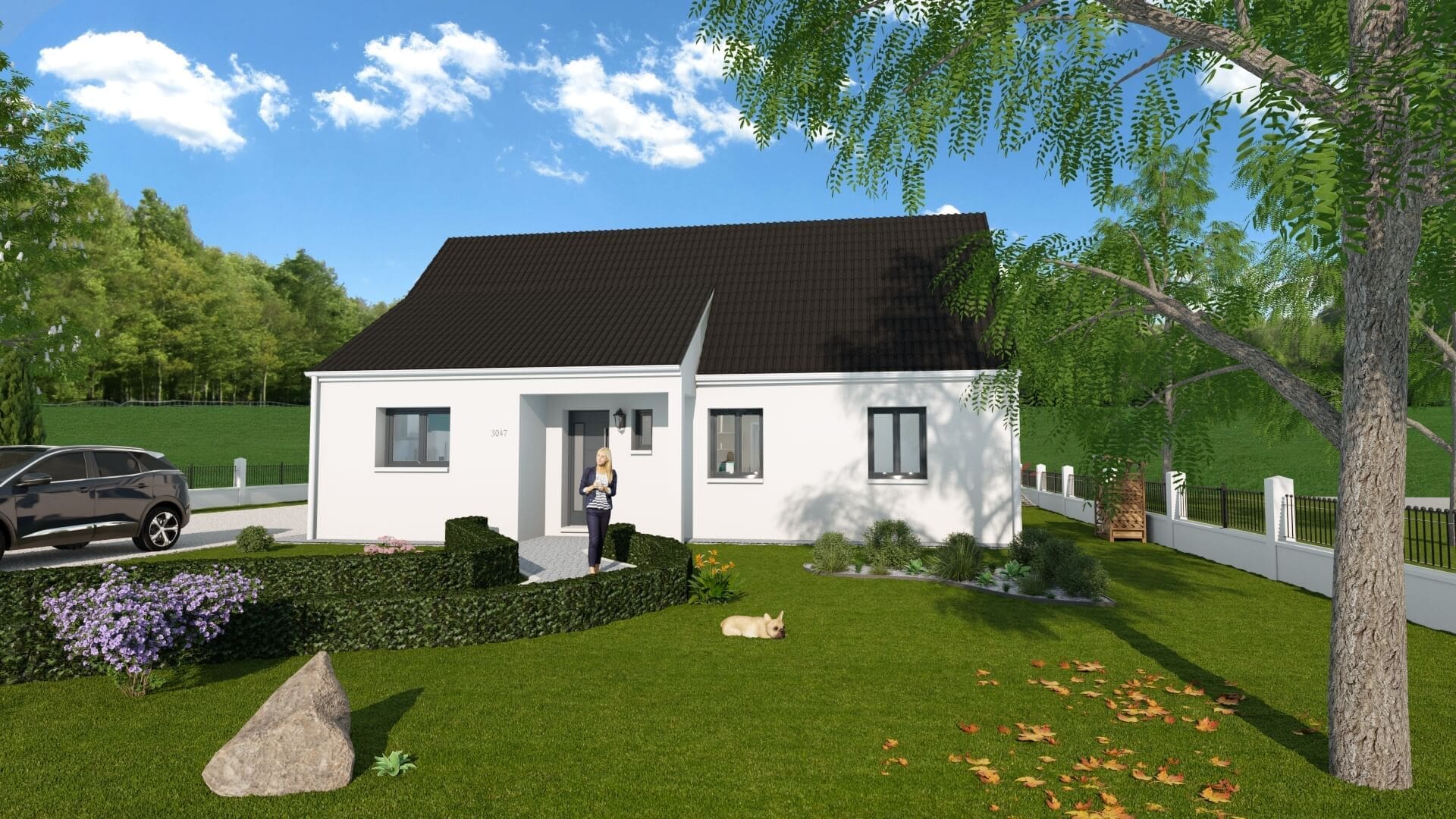 Plan de la maison Lina en 3D avec un grand jardin
