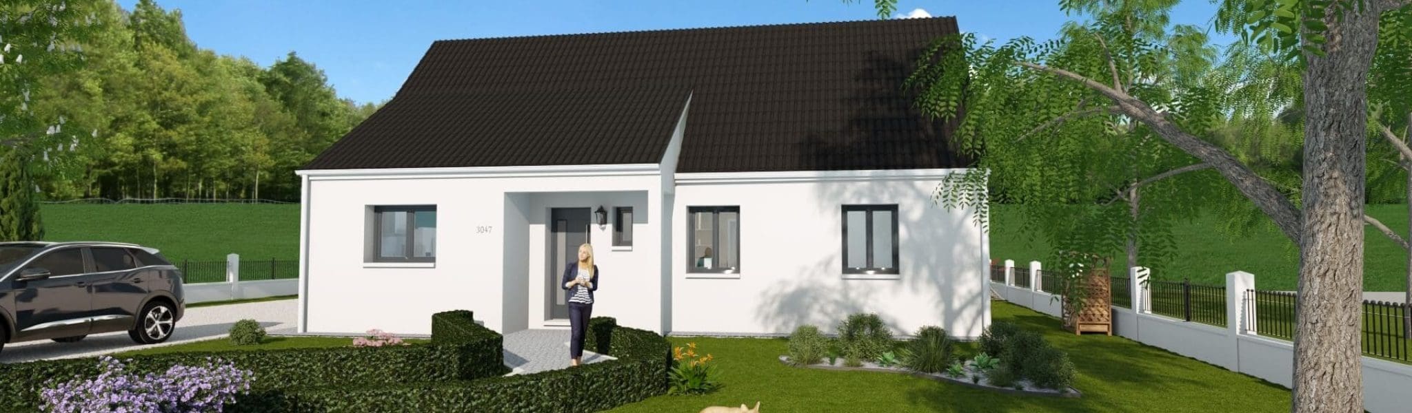 Plan de la maison Lina en 3D avec un grand jardin