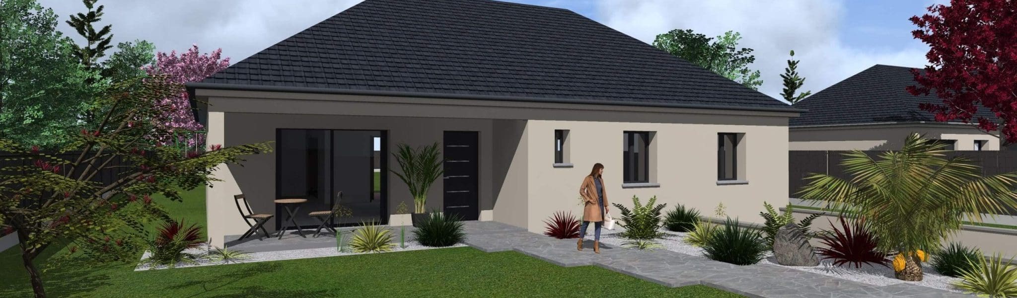 Plan 3D de la maison Olga avec petite terrasse d'exterieur